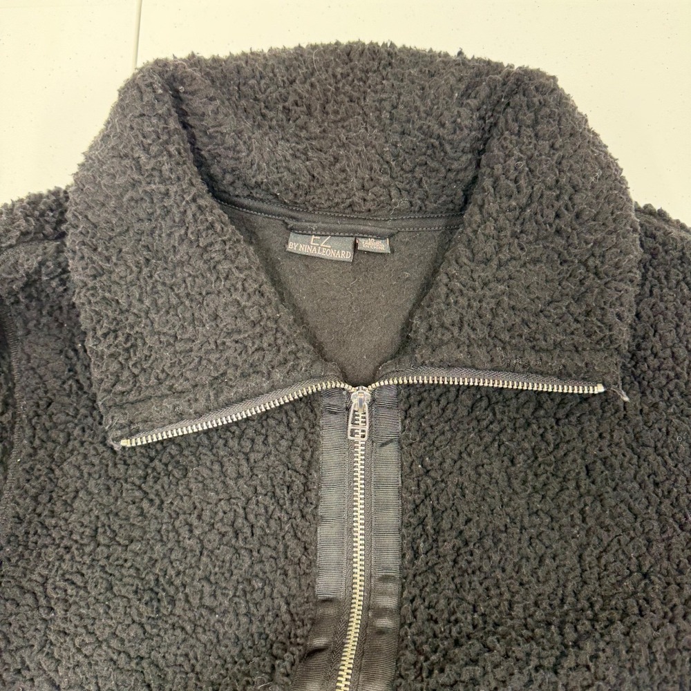 CZ By Nina Leonard Black Sherpa Fleece Zip Up Jacket Women QVC - Picture 5 of 5